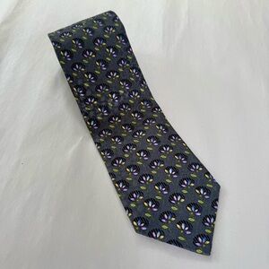 Ermenegildo‎ Zegna Silk Tie Gray Purple Floral Geometric Made in Italy